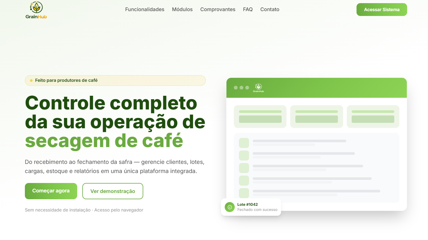 First screen of the GrainHub site