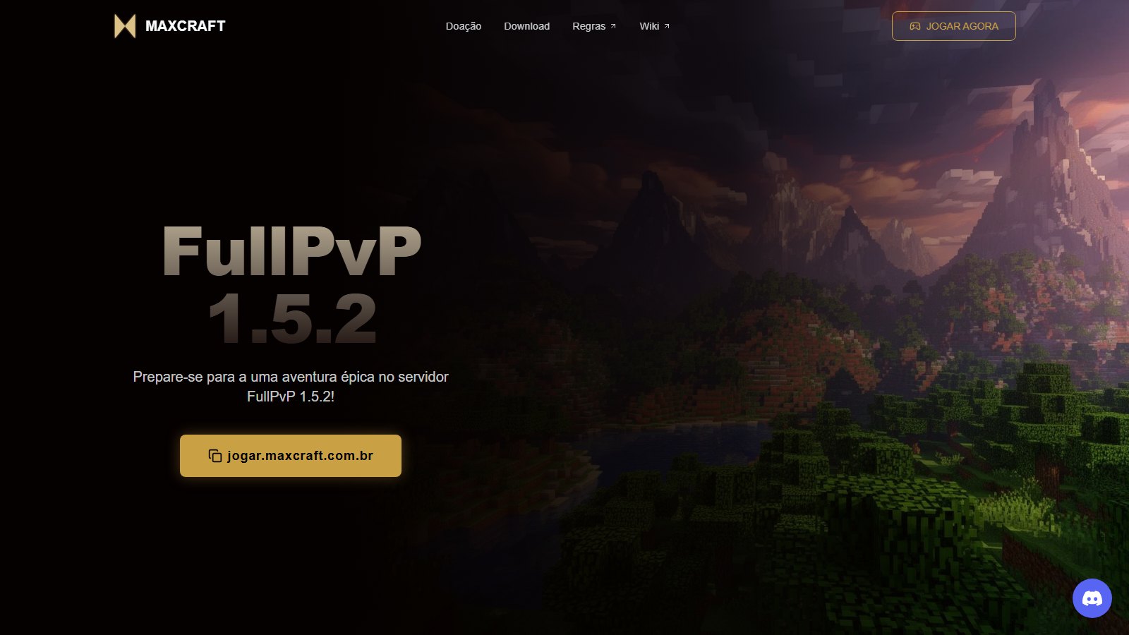 First screen of the MaxCraft site